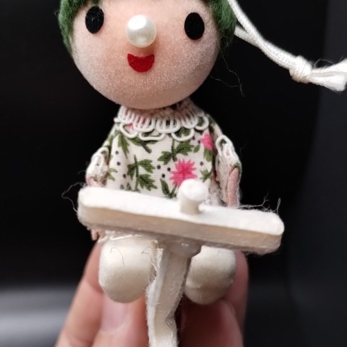 Vtg Christmas Pixie Elf Flocked Styrofoam Bicycle Floral Christmas Ornament - Picture 8 of 16