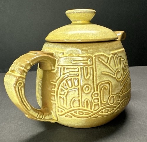 VTG Frankoma Cream Gold Mayan Aztec Clay Art Pottery Teapot 7T - Picture 5 of 24