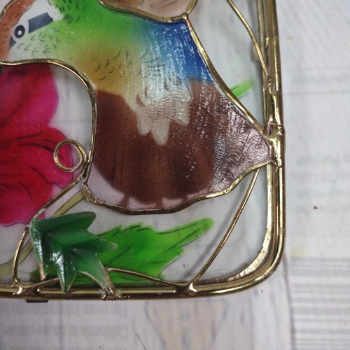 Vintage Painted Capiz Shell And Metal Hummingbird Suncatcher Wall Art - Picture 5 of 9