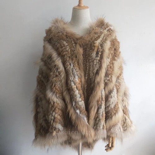 Plus Size Knitted Fur Poncho with Hood Women Fashion Fur Shawl Hooded Ponchos - 第 11/28 張圖片