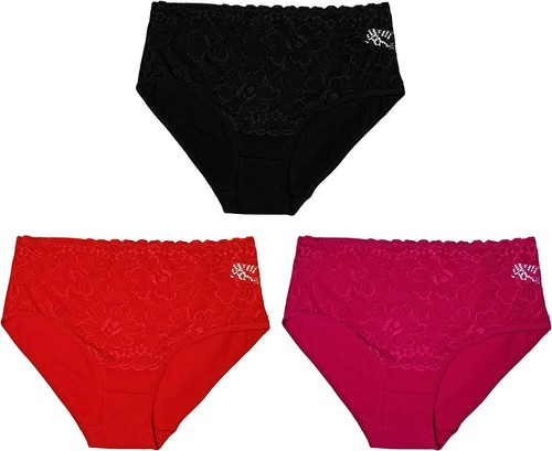 Trifolium Middle High Waist French Knickers Floral Lace Front Cotton Underpants - Picture 17 of 95
