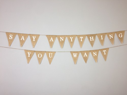 PERSONALISED BUNTING.Hessian fabric flags.TRIANGLE OR SWALLOW TAIL,WHITE OR GOLD - Picture 4 of 12