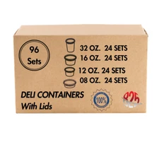96 Deli Containers with Lids - 8oz, 12oz, 16oz, 32oz - Food Storage, Meal Prep