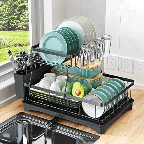 Dish Drying Rack Dish Rack For Kitchen Counter 2tier Dish Drainer With Glass  Hol