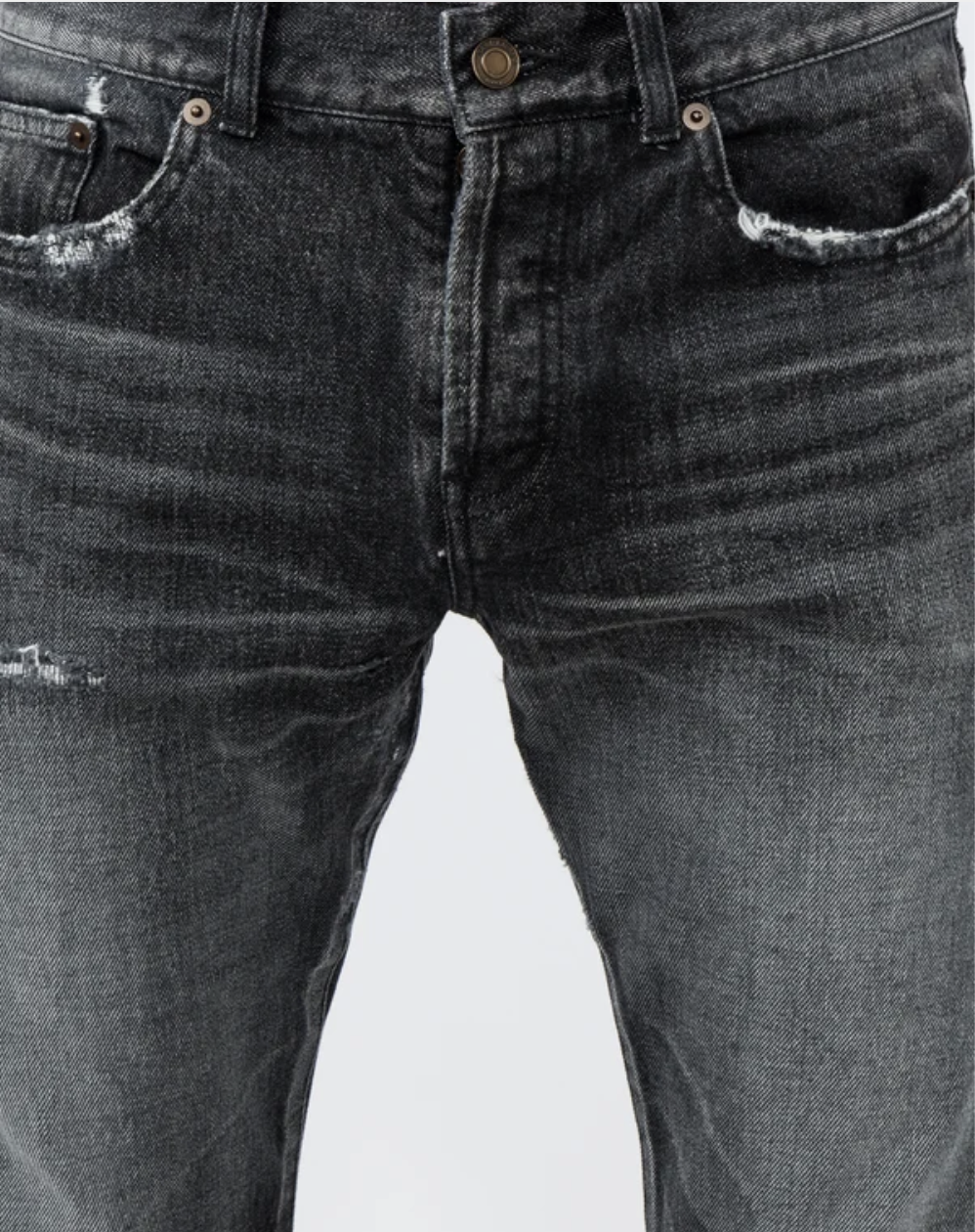 jeans denim saint laurent nero gamba dritta sfilacciato 530012 yb867 1171 taglia 30