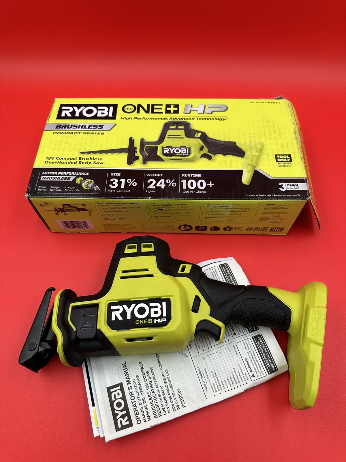 Ryobi PSBRS01B ONE+ HP 18V Brushless Compact One-Handed Reciprocating Saw