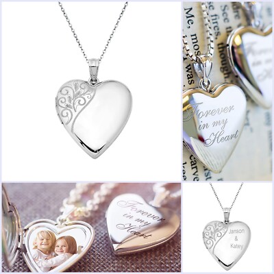 Sterling Silber Wirbel Blume Medaillon Herz Anhänger Halskette individuell personalisiert