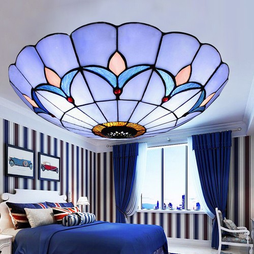 Tiffany Style Ceiling Lamp Light Fixture Stained Glass Flush Mount Lighting 12''