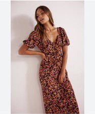 Minkpink Sorrento Midi Dress Floral Puff Sleeve Boho Cottagecore Sz Med EUC