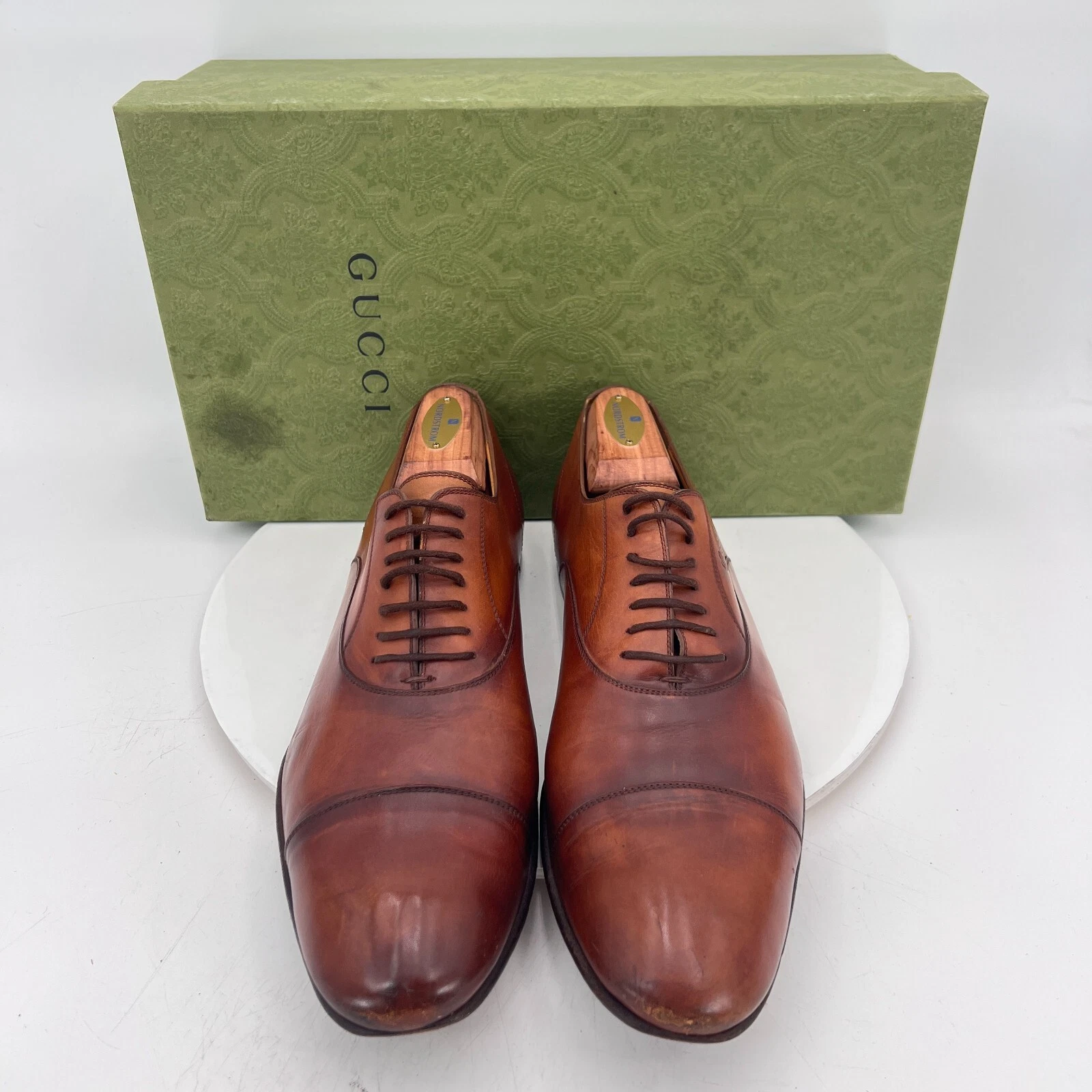 Scarpe eleganti Oxford Gucci da uomo taglia UK 9 US 10 in pelle marrone punta a cappuccio stringate