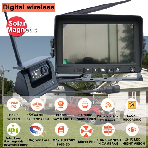 7"wireless Quad DVR monitor 3x 1080P solar battery reversing camera for caravan - Picture 11 of 24