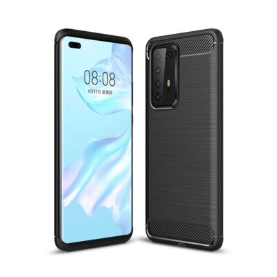 Hülle Handy Schutz für Huawei P40 Pro Case Cover Bumper Carbon Optik Schwarz