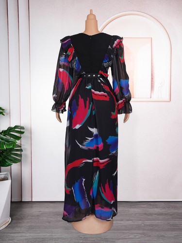Plus Size African Women Chiffon Long Dress Evening Party Gown Cocktail Dress - Picture 15 of 15