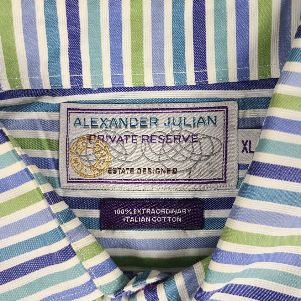 Alexander Julian Private Reserve Shirt Mens XL Blue Green Striped Button Up - Image 4 of 4