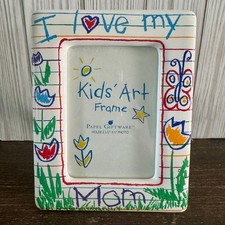 I Love My Mom Ceramic Photo Frame Kids Art Style 3.5x5 White Papel Giftware