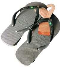 Havaianas Brazil Logo Flip Flops Steel Gray Size 9/10 Women 8 Men NWT