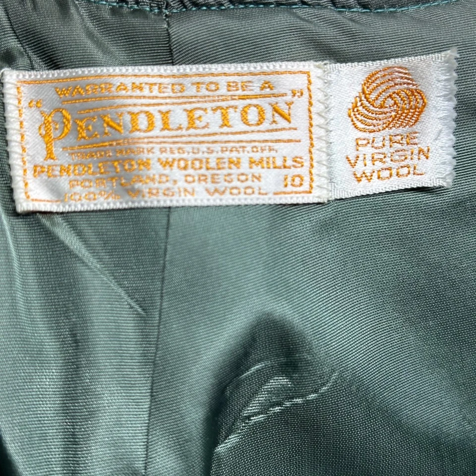 Vestido Pendleton Vintage 100% Lana Virgen Talla 10 Verde Pata de Gallo Sin Mangas Foto 4 de 4