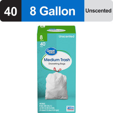 Great Value Medium Trash Drawstring Bags, 8 Gallon, 40 Count