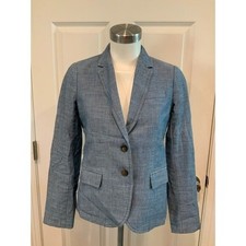 J. Crew Blue Chambray 100 Cotton Blazer W/ Double Button Closure, Size 0 US 