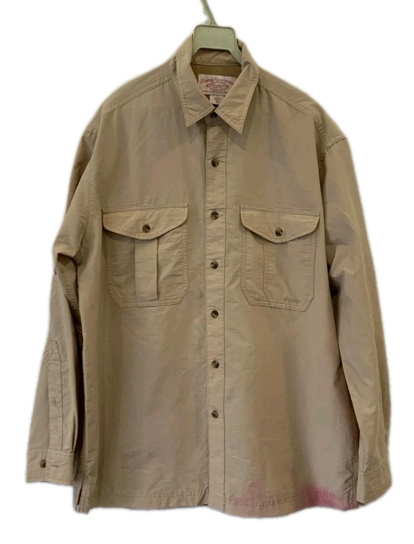 Filson Lightweight Outdoor Shirt Men M Beige Nylon Polyester Hiking Fishing #C17