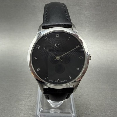 Calvin Klein Watch Men 32mm Black Dial Silver Tone Round K26221 New Battery