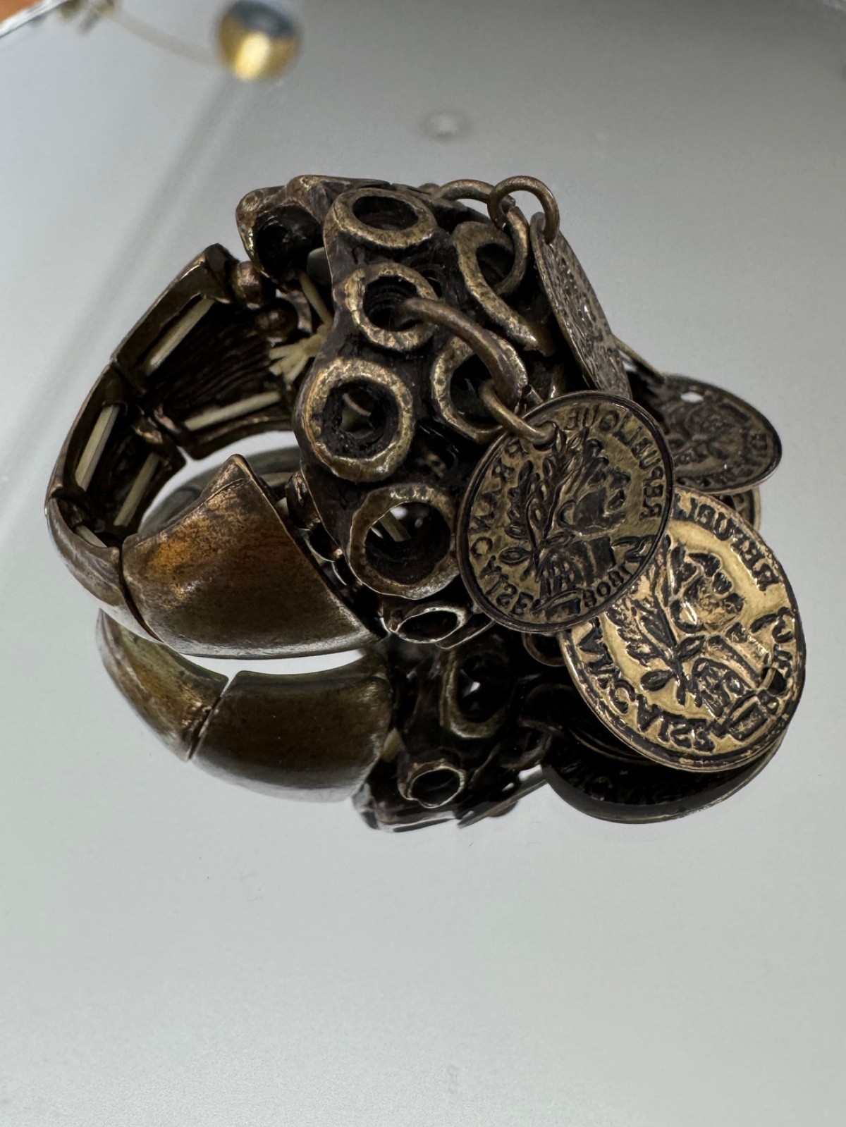 Chunky Coin Charm Statement Ring Adjustable Antiq… - image 5