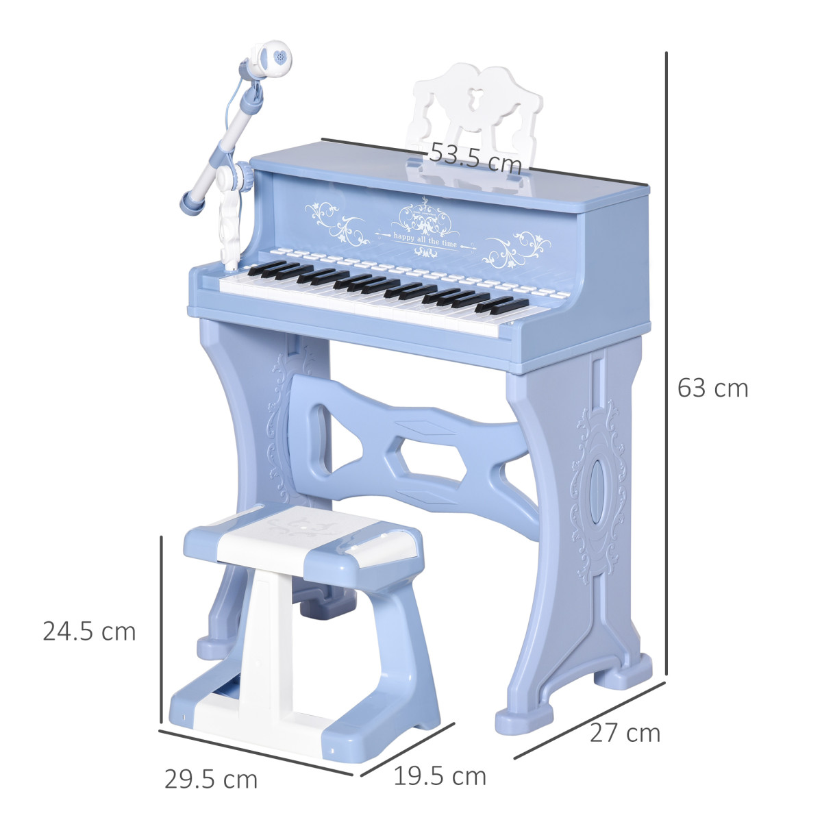 37-Key Kids Keyboard Piano Set with Microphone Stool Educational Music Toy