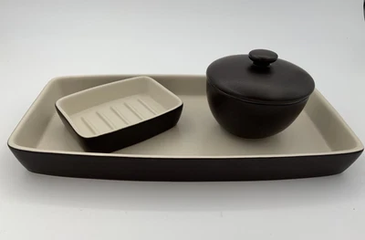 4 Pc Set Restoration Hardware Bathroom Tray, Soap Dish, Apothecary Dark Brown - Image 1 of 4