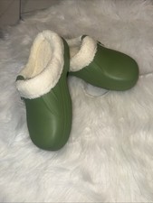 Women s Olive Green Fur-Lined Slide Slippers Cozy Comfortable Size 39-40