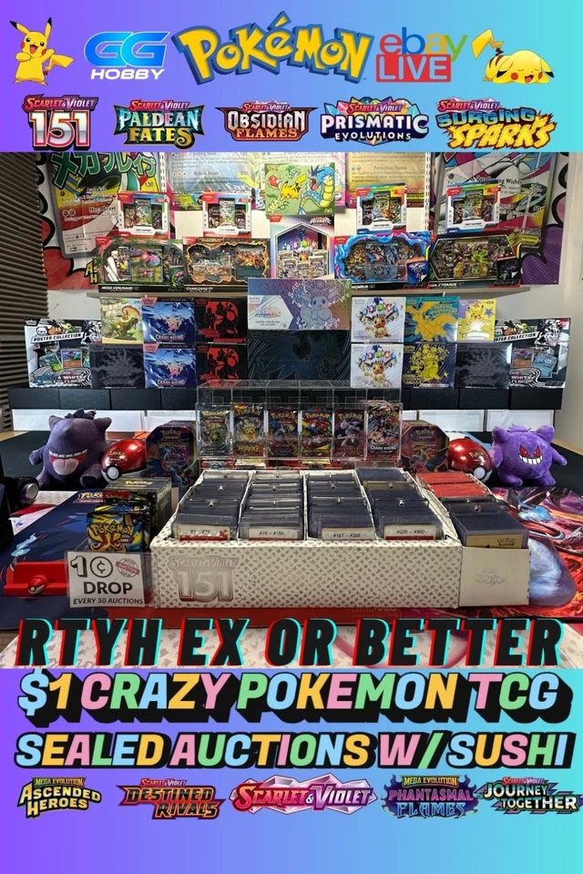 $1 POKEMON TCG SEALED AUCTIONS + RTYH BREAKS W/ SUSHI 🍣