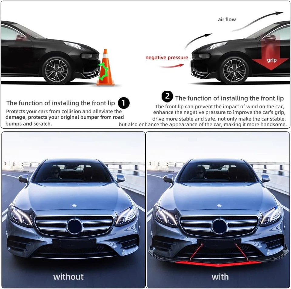 Front Bumper Lip Splitter Lower Spoiler Body Black+Red For Volkswagen EOS - Image 4 of 4