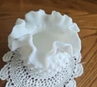 Fenton Hobnail Milk Glass Bowl, Vase Ruffled/Crimped Edges VINTAGE