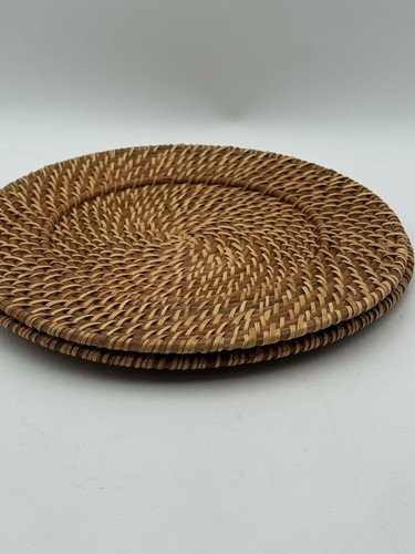Rattan Charger Placemats Rustic Brown Set of 2 Round Handwoven Farmhouse 12.5” - Picture 5 of 7