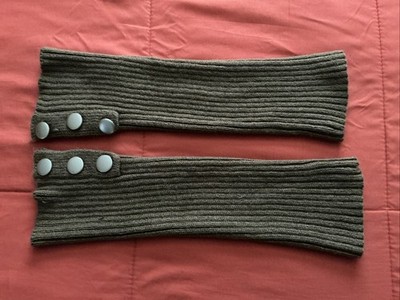 Vintage Tan Knit Leg Warmers with Wooden Button Accents Dance Retro Boho