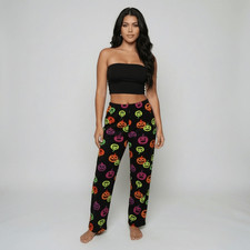NWOT Hyde and EEK Black Halloween Neon Colorful Pumpkin Print pajama Pants M