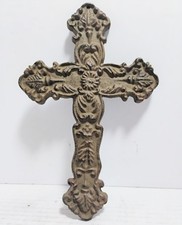 VINTAGE RUSTIC STYLE 10  CAST IRON CROSS W DECORATIVE FLEUR DE LIS DESIGN