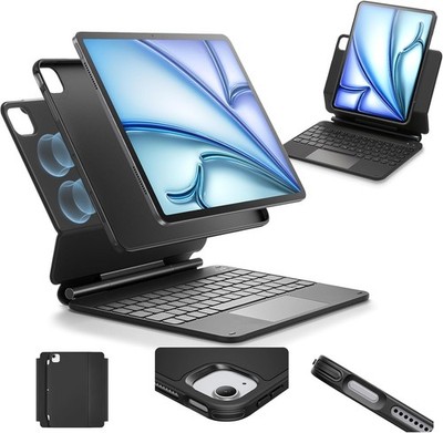 Tastaturhülle für iPad Air 11 Zoll Pro 11 Magnetischer Ständer Schwarz mit