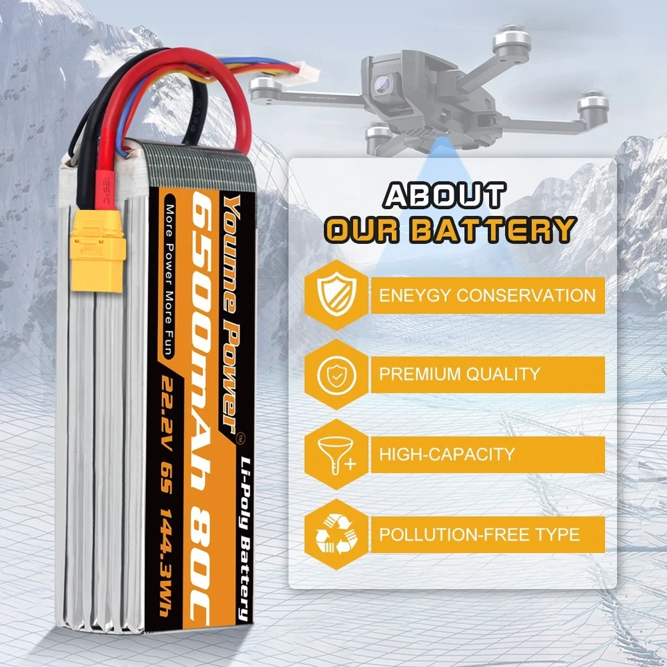 Youme 22,2V 6500mAh 6S Lipo Akku XT90 für RC Hubschrauber Drohne Auto Boot Losi - Bild 4 von 4