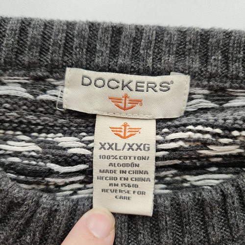 Dockers Sweater Mens XXL Fair Isle Y2K Grey Grandpacore Fisherman Academia - Picture 8 of 9