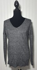 Express V Neck Sweater Gray Heathered Lightweight Womens Size Small Wool Blend
