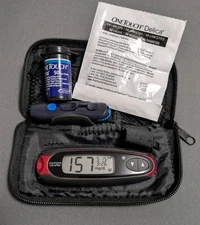 One Touch Ultra Mini Blood Glucose Meter Monitor - RED w/Case & Test Strips