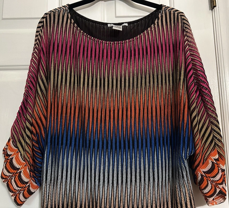 Alberto Makali Large Multicolor Dolman Sleeve Top Abstract Colorful Trippy Artsy - Image 3 of 4