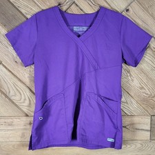 Greys Anatomy Womens V-Neck Medical Scrub Top Purple Size M With Pockets