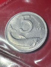 Italian Republic Coin 5 Lire Dolphin Italy 1994 BU