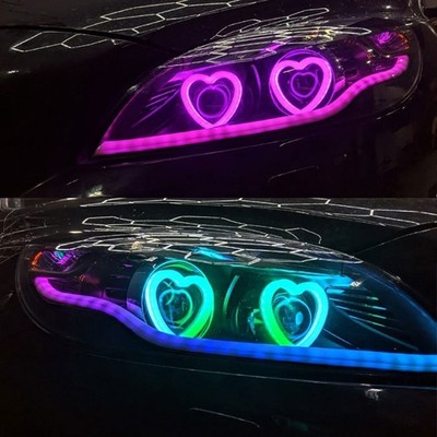APP Control Car RGB Heart LED Angel Eyes Halo Rings Headlight DRL Light Retrofit