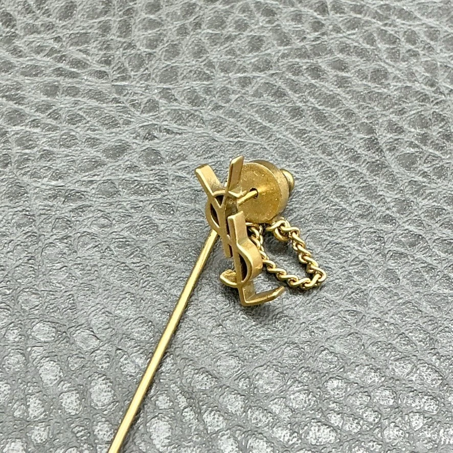 Vintage YSL Yves Saint Laurent Stick Pin Gold Tone Lapel Hat Tie Brooch 2.5" - Image 3 of 4