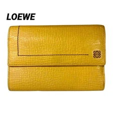 LOEWE Anagram Compact Wallet Leather Yellow Good Condition Unisex