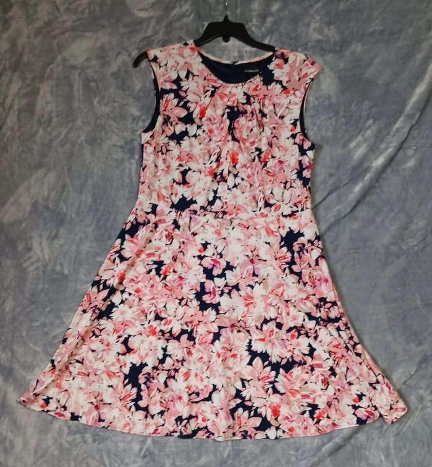 Liz Claiborne Dress Woman 16 Pink Blue Flower Bloom Lined Modern Chic Classic - Image 2 of 4