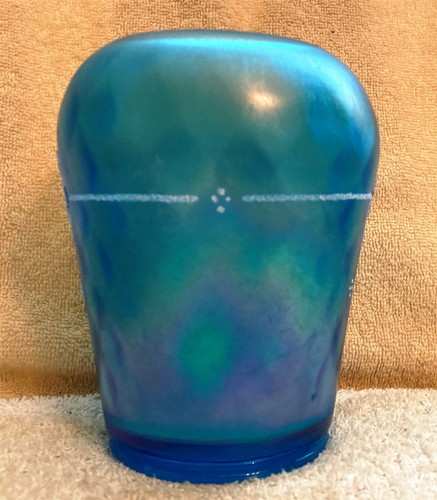 Jarrón vintage Fenton vidrio elástico azul iridizado diamante óptico coraleno 6 1/2" - Imagen 5 de 10