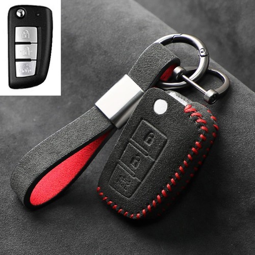 Full Suede Covered Key Fob Remote Protector Holder Cover Case For Nissan C - Picture 3 of 9